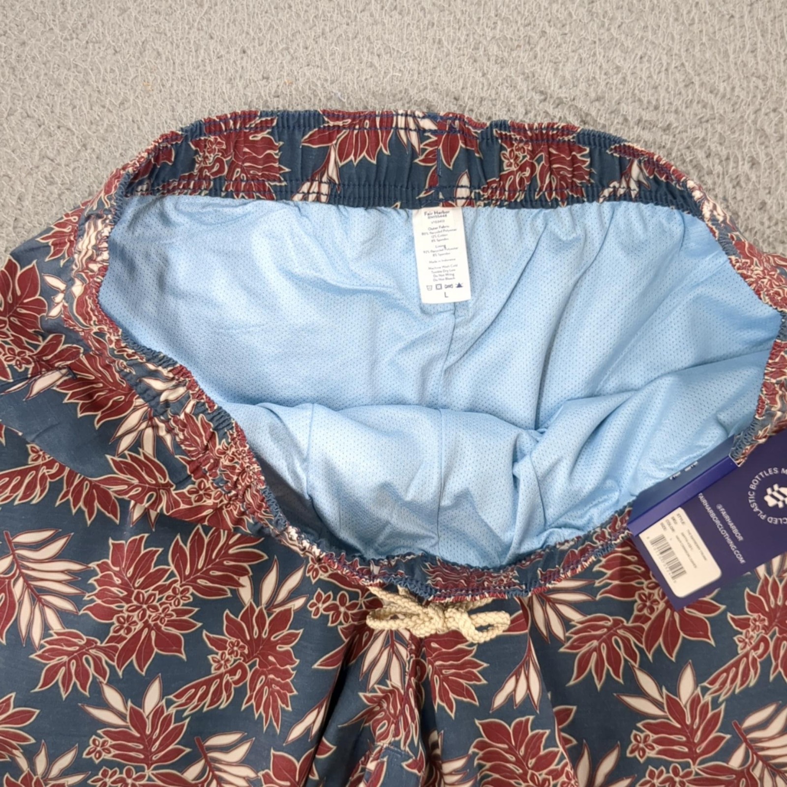 Fair Harbor Shorts Mens Large Blue Bayberry 7 Inch Swim Trunks Lined Drawstring