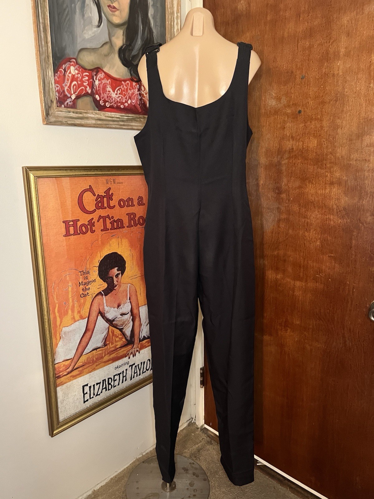 VTG 60’s Cesario For Fred J Miller Woman’s Black Polyester Wide Leg Jumpsuit 42R
