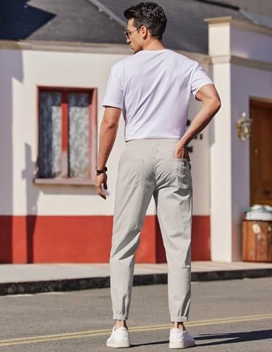 Coofandy Pants Cargo Solid Mens Casual Joggers Elastic Drawstring Chino Hiking
