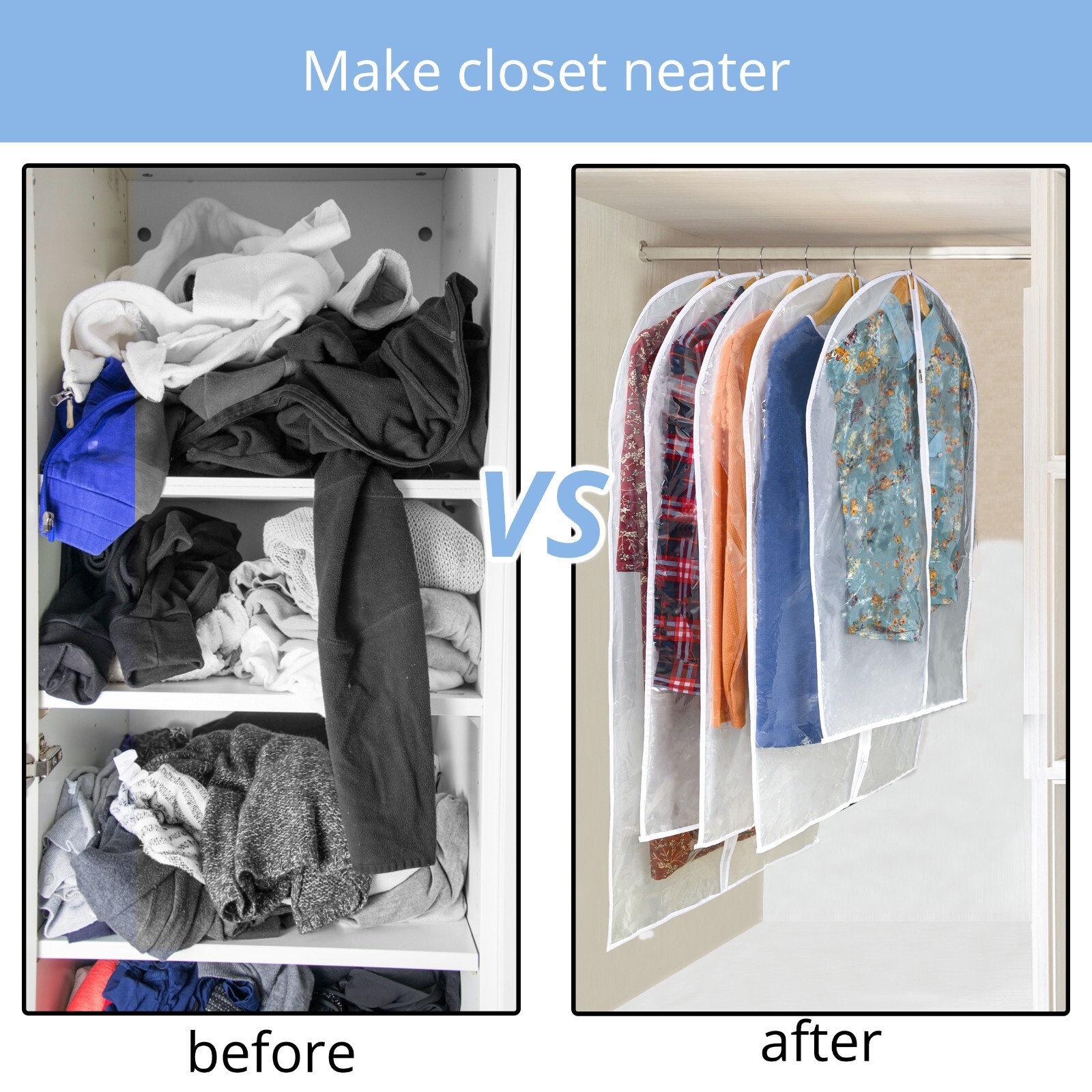 Clear Garment Bag Suit Bags Closet Storage Dust Cover with Zipper for Clothes