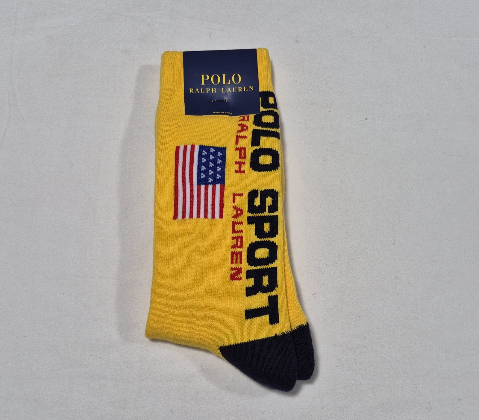 Polo Ralph Lauren Polo Sport USA Flag Crew 1 Pr Socks SZ Large Yellow SZ 6-12