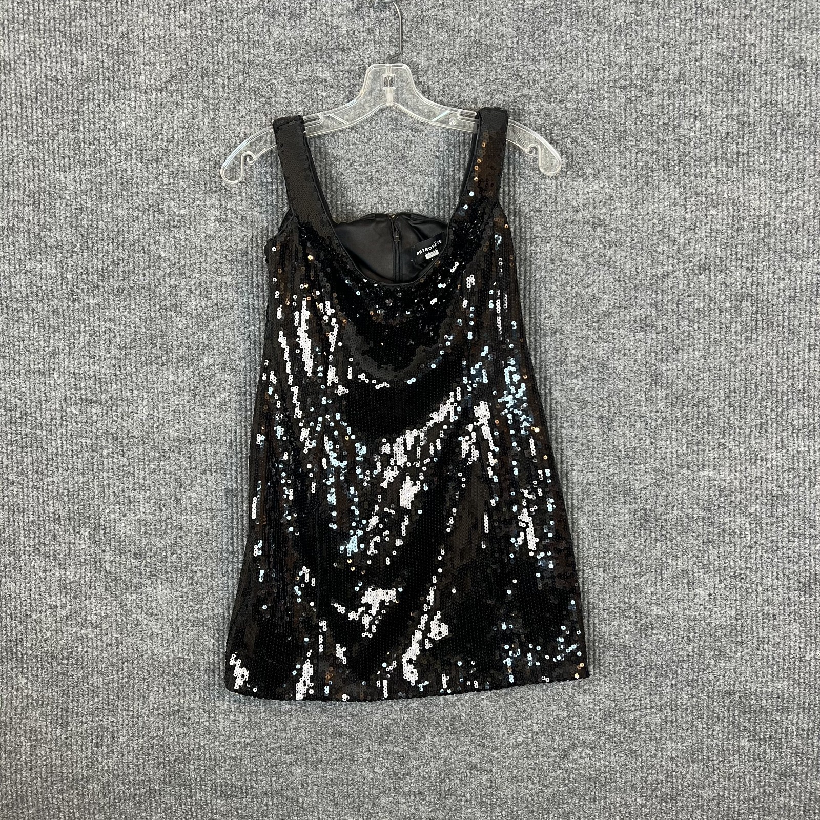 Retrofete Womens Dannie Sequin Mini Dress Size Medium Black Off Shoulder