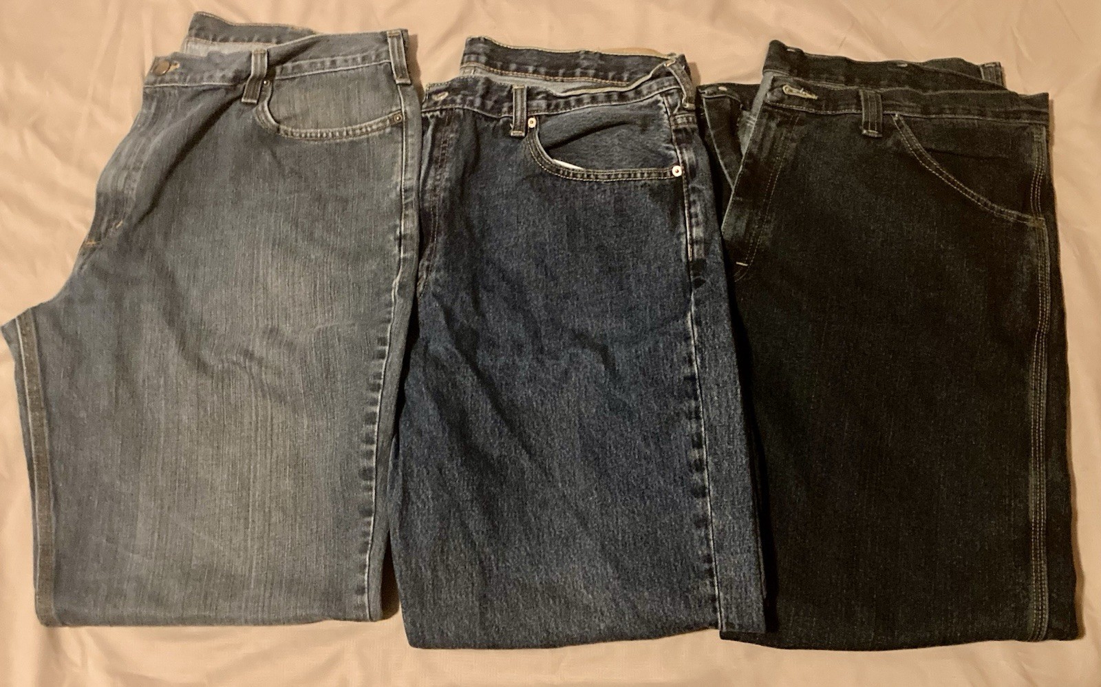 Three Pairs Men’s 40×32 Jeans Levi’s, Wranglers, Carhartt