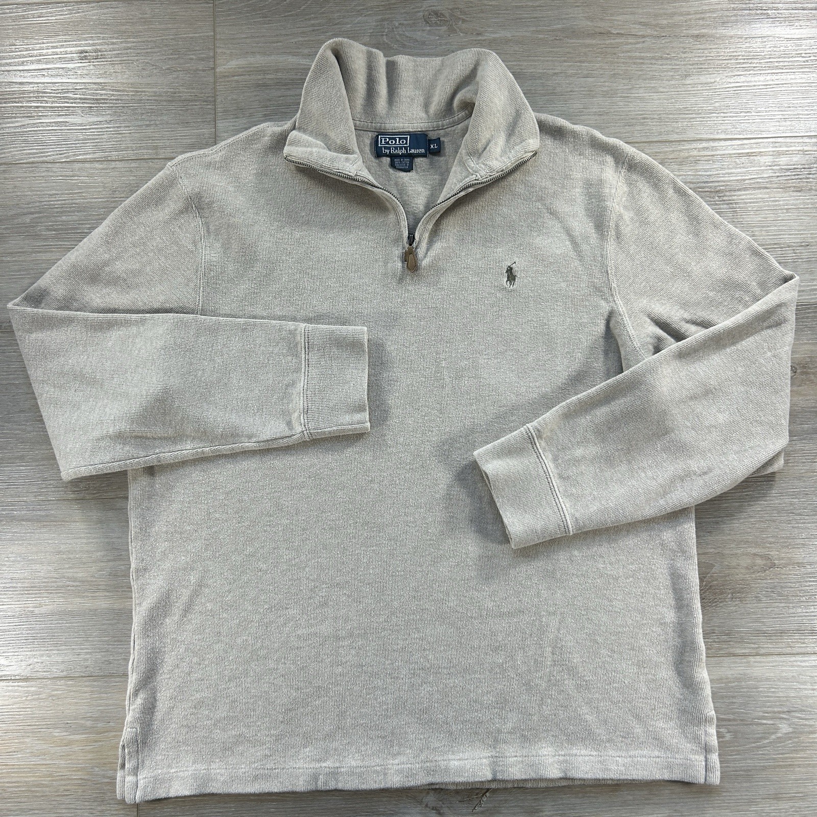 Polo Ralph Lauren 1/4 Zip Knit Sweater Men XL Oatmeal Mock Neck Preppy Academia