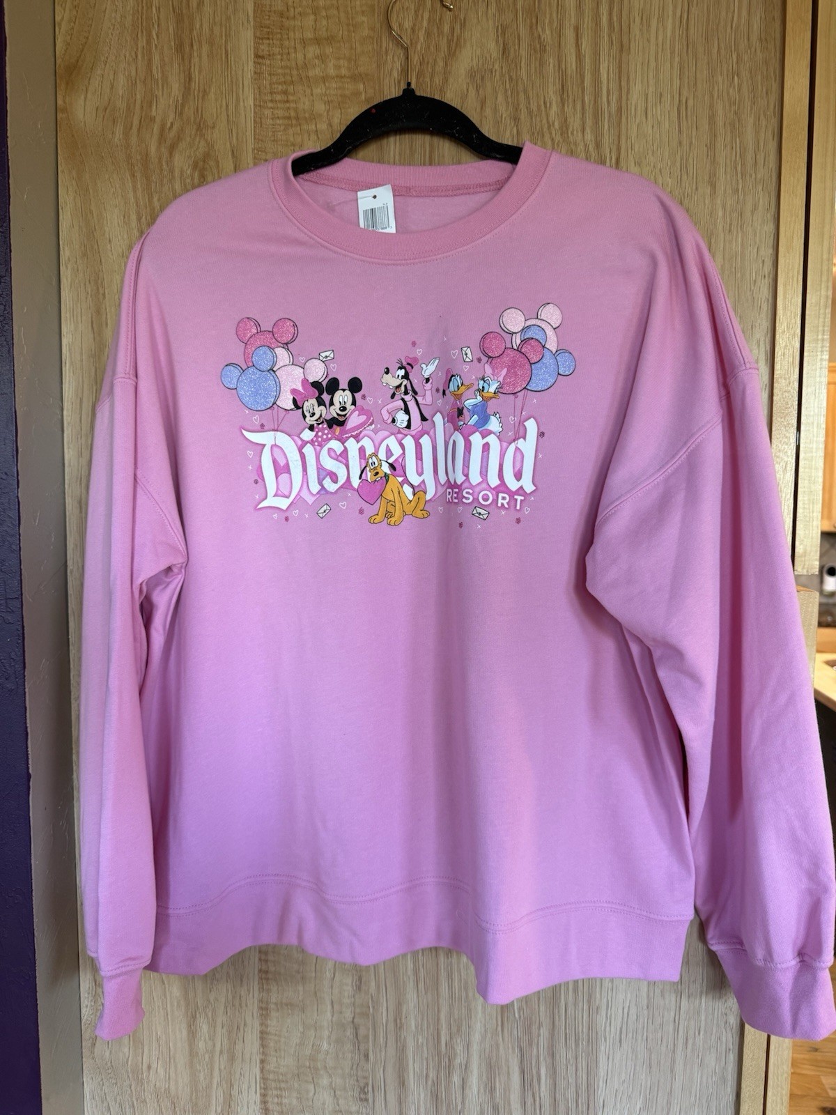 Disney Parks Disneyland Resort Glitter Pink Crewneck Sweatshirt Sz Medium NWT