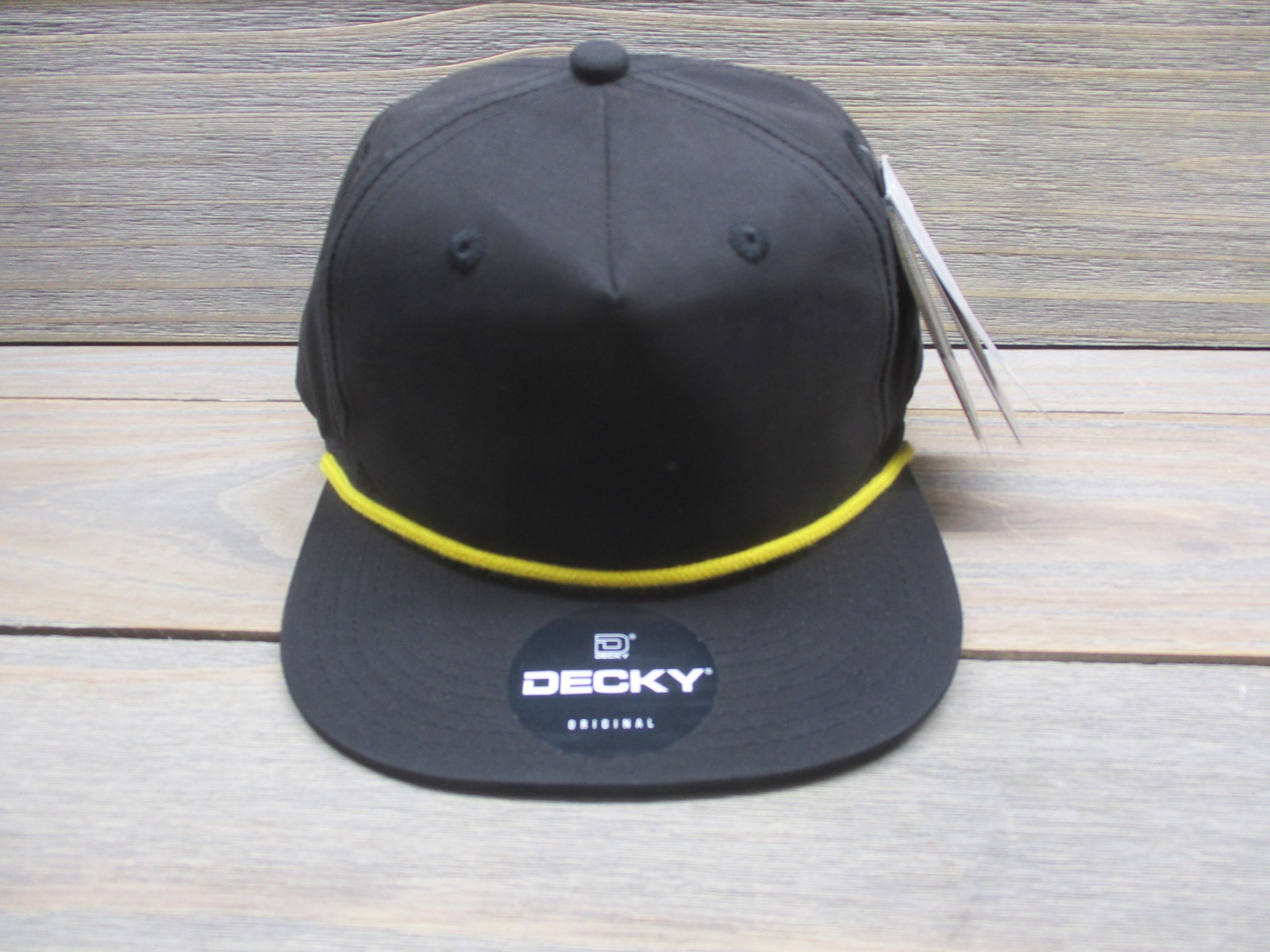 Decky Hat Cap Snap Back One Size Black Yellow Rope Water Repellent UPF 50+ Mens