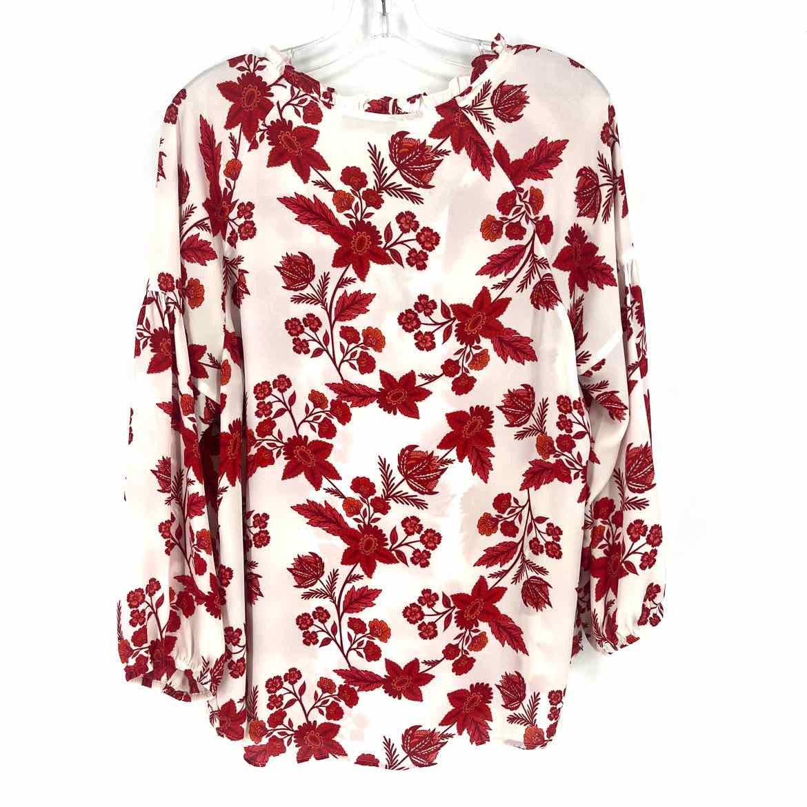 Size LARGE LOFT White Red Paisley Blouse