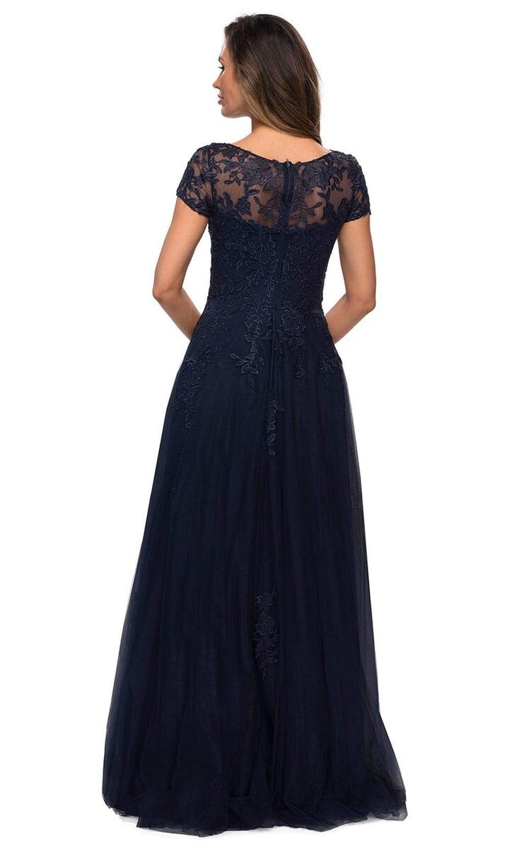 New La Femme 27920 Lace Bateau Tulle A-line Gown In Navy Sz 4 $578