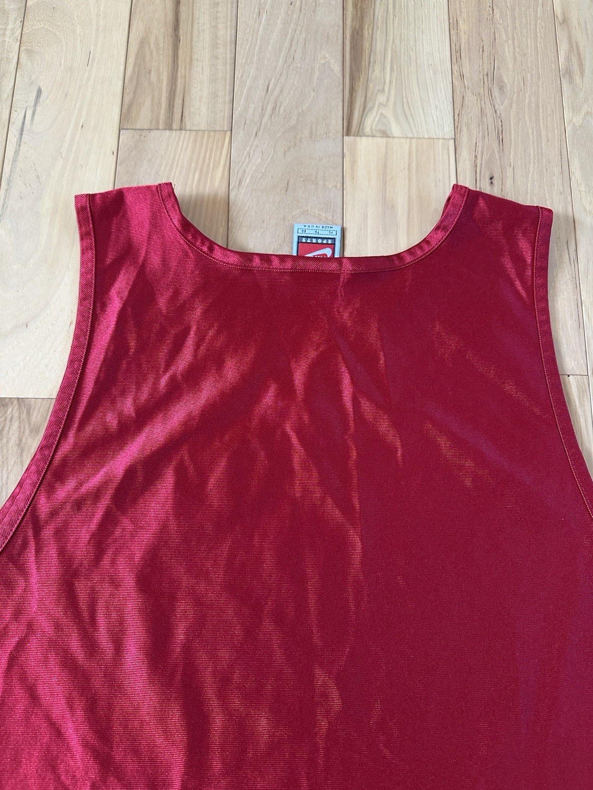 Men’s Vintage 90s Nike Dazzle Shiny Silky Tank Basketball Jersey Red XL