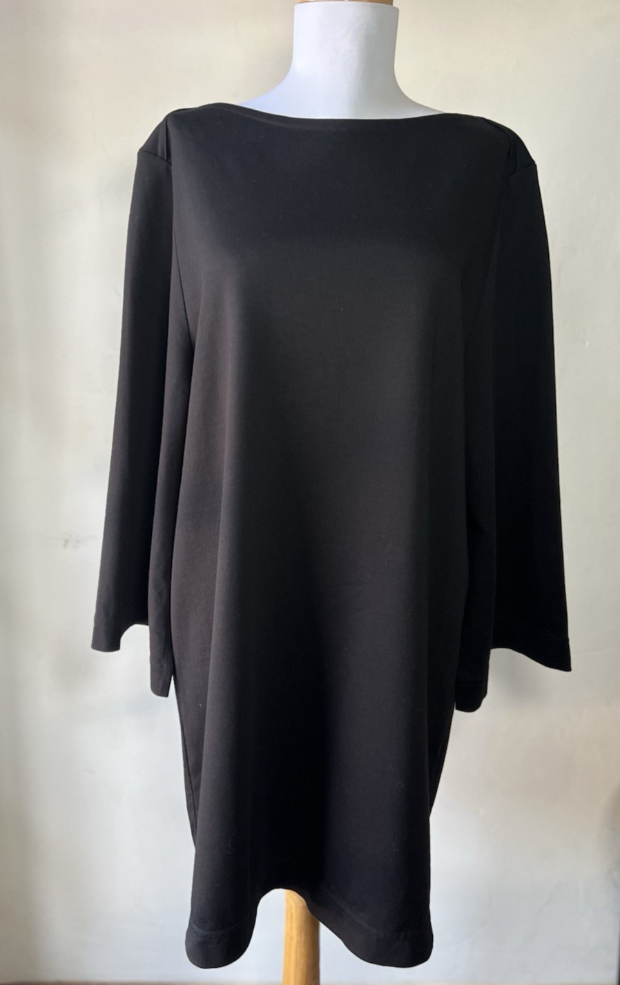COS Black Organic Cotton Shift Dress M Boat Neck 3/4 Bell Sleeve Minimalist NWT