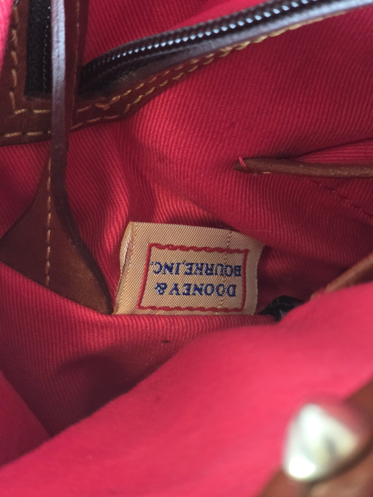 DOONEY & BOURKE Vintage All Weather Red Pebbled & Brown Leather Satchel Purse