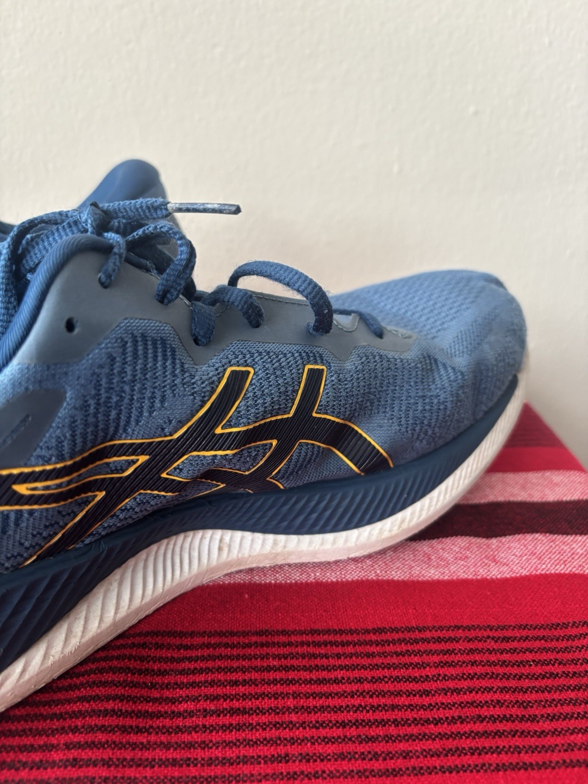 Size 13 – Asics GlideRide Mako Blue Men Pre-Owned 1011A817 Synthetic Fiber Upper
