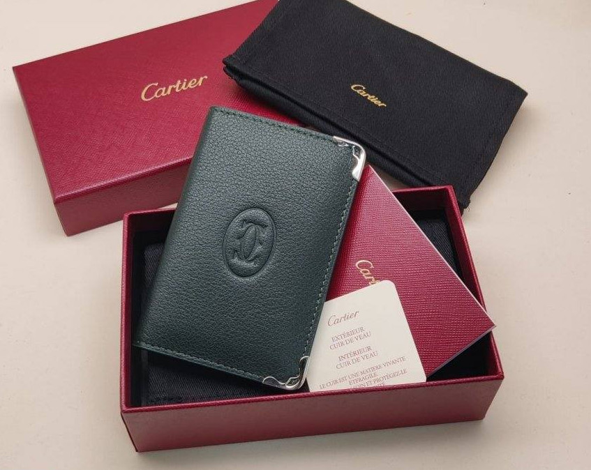 Cartier Green Calfskin Card Holder 6CC Must de Cartier Slim Wallet NIB
