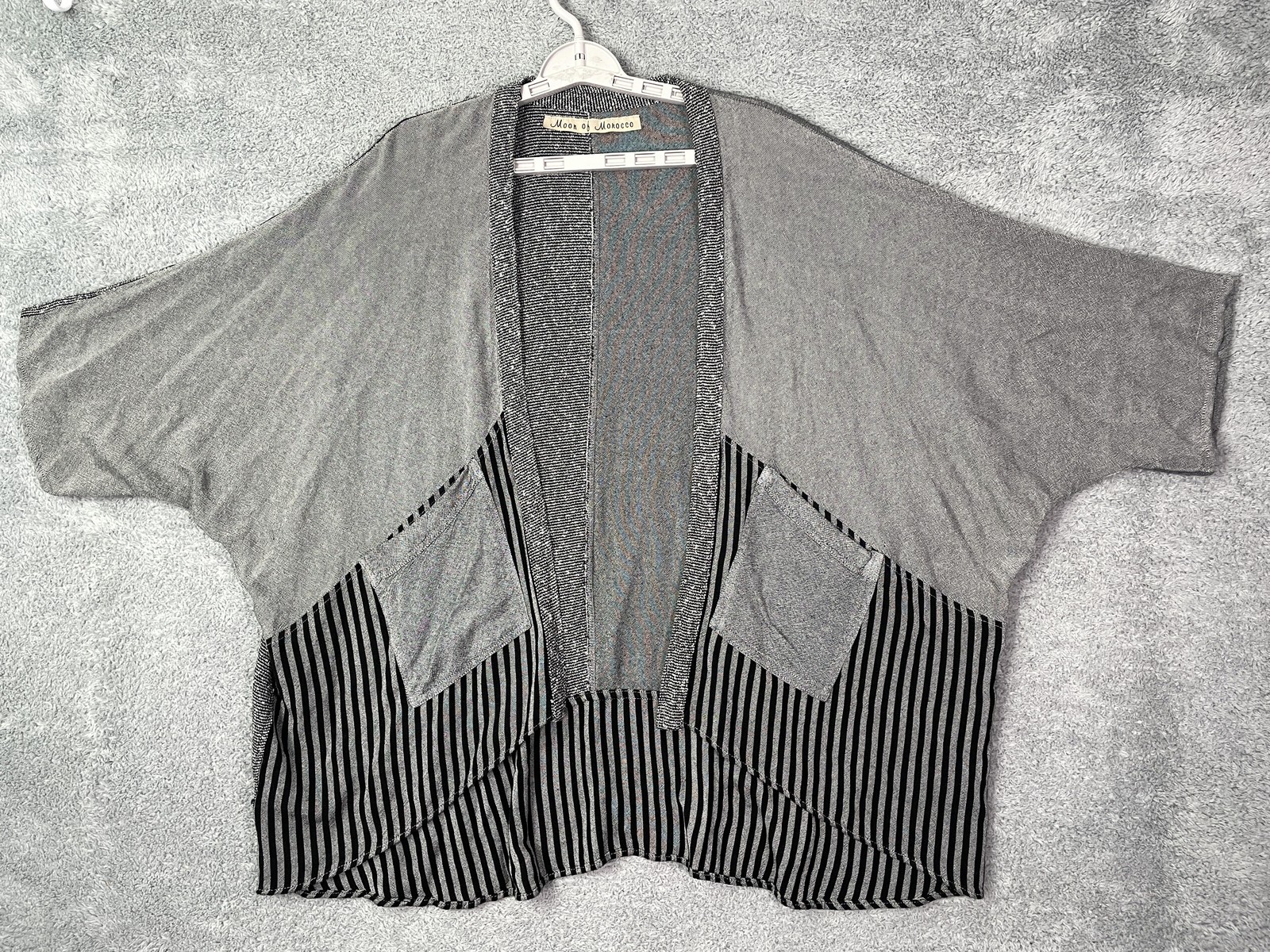Moon Of Morocco Sweater Cardigan Womens One Size Gray Cotton Rayon Open Striped