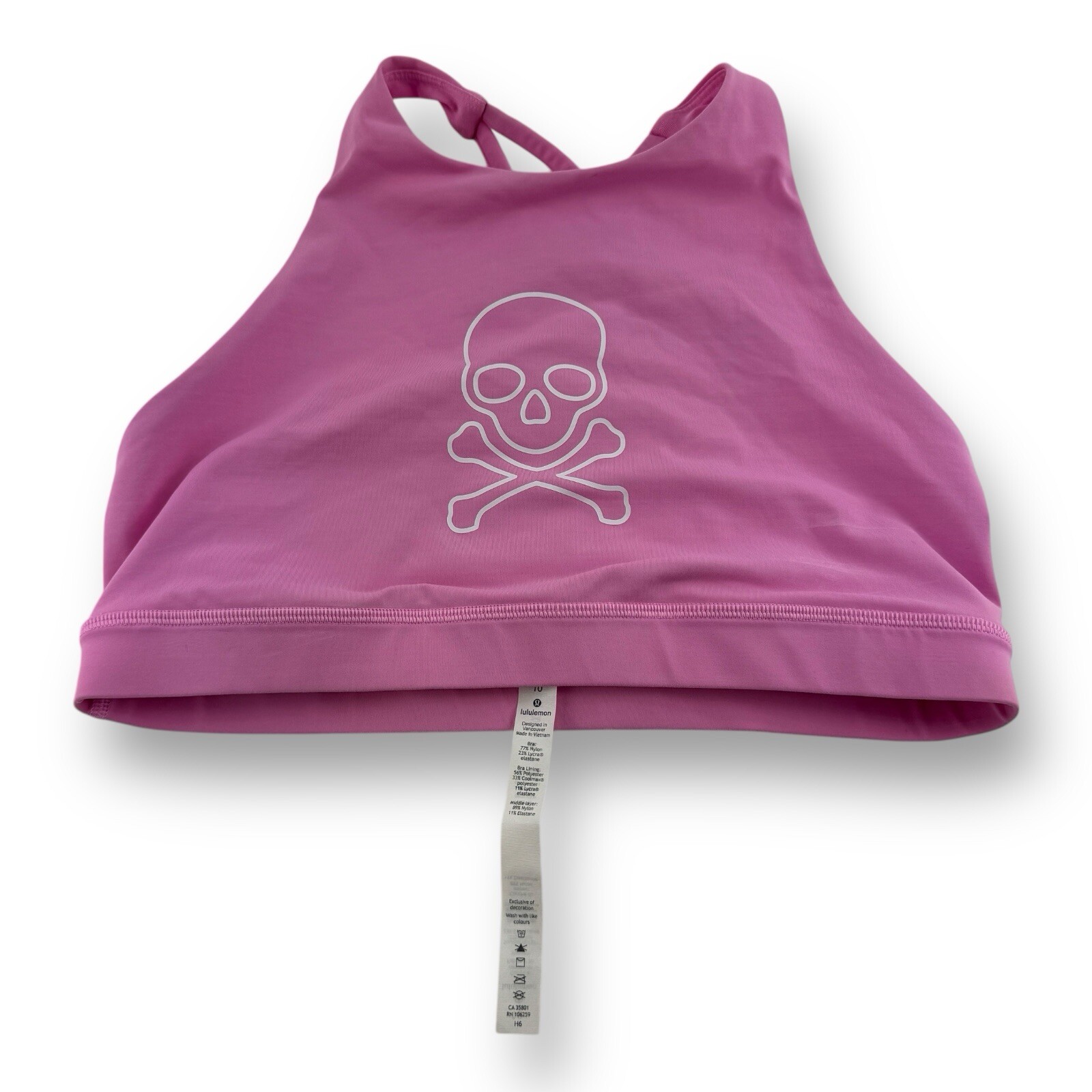Lululemon Soulcycle NWOT Pink Nylon Elastane Strappy Skull Sports Bra Size 10