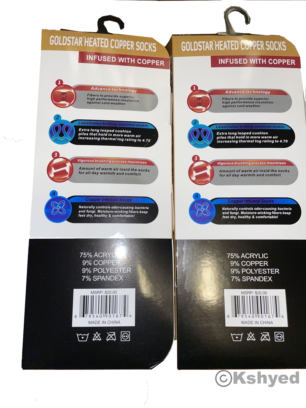 Goldstar Heated Copper Socks Black Athletic Size: 9-15 Tog Rating 4.7 (2 Pack)