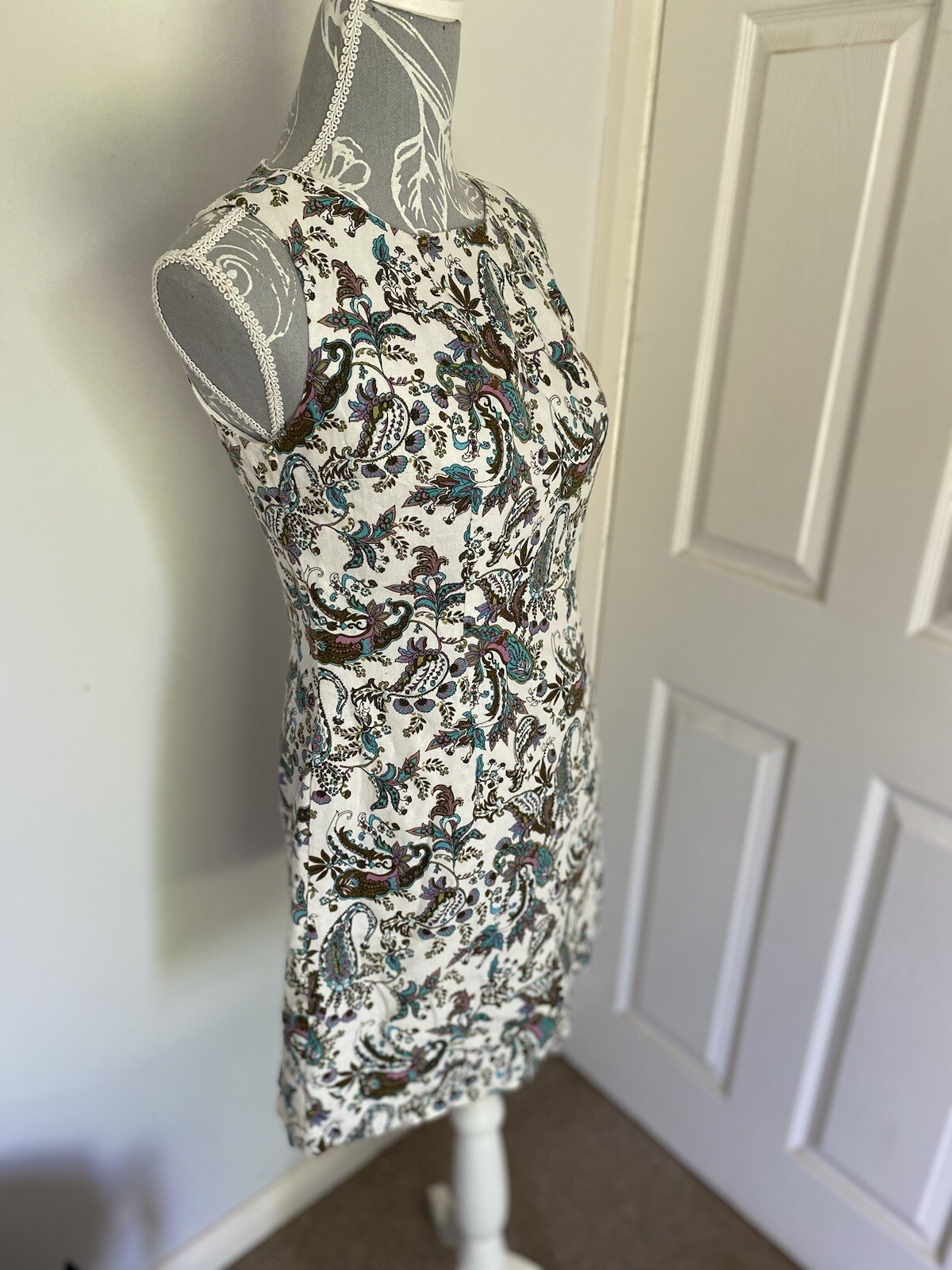 Carnaby streak Linen Paisley lined 60s style dress in size Small A2