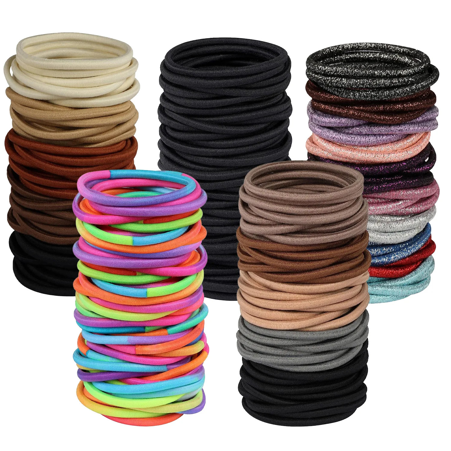 10/50Pcs 4Mm Mix Color Black No Damage Elastics Hair Ties Bands Leagues Pony Tai