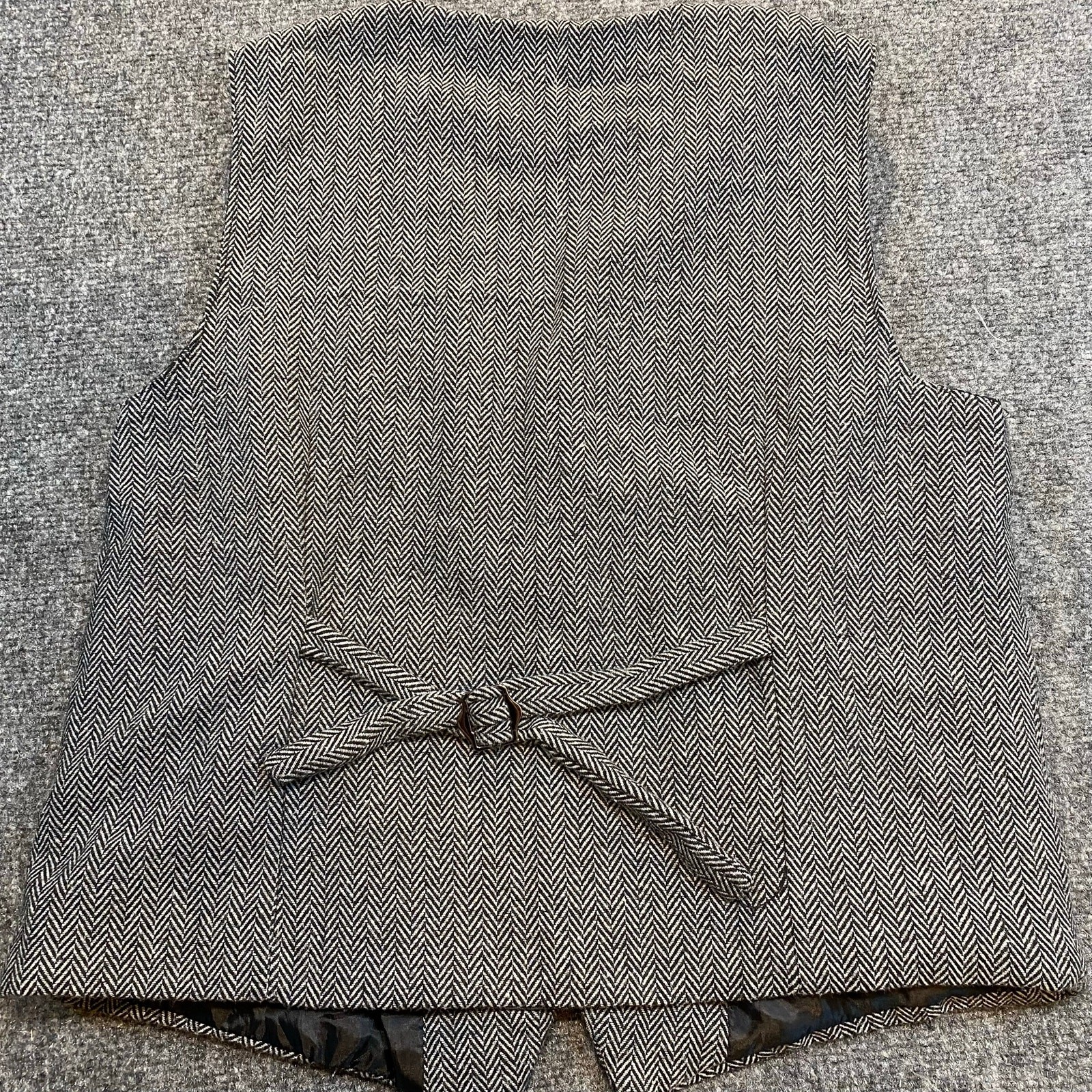Gray Herringbone Tweed Waistcoat Formal Business Suit Vest Mens Small Button