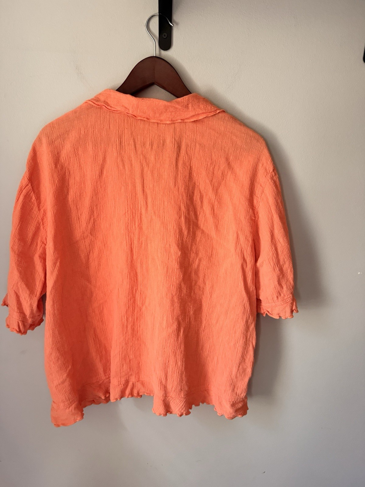 J. Jill Coral Solid Linen Cotton Rayon Woven Collared Button-Up Short Sleeve XL