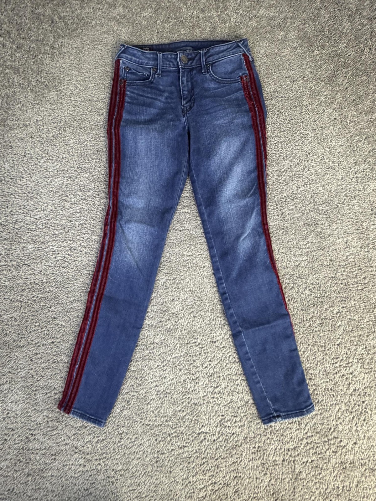 True Religion Jeans Womens 27 Blue Skinny Jennie Curvy Red Side Stripe 27.5 in