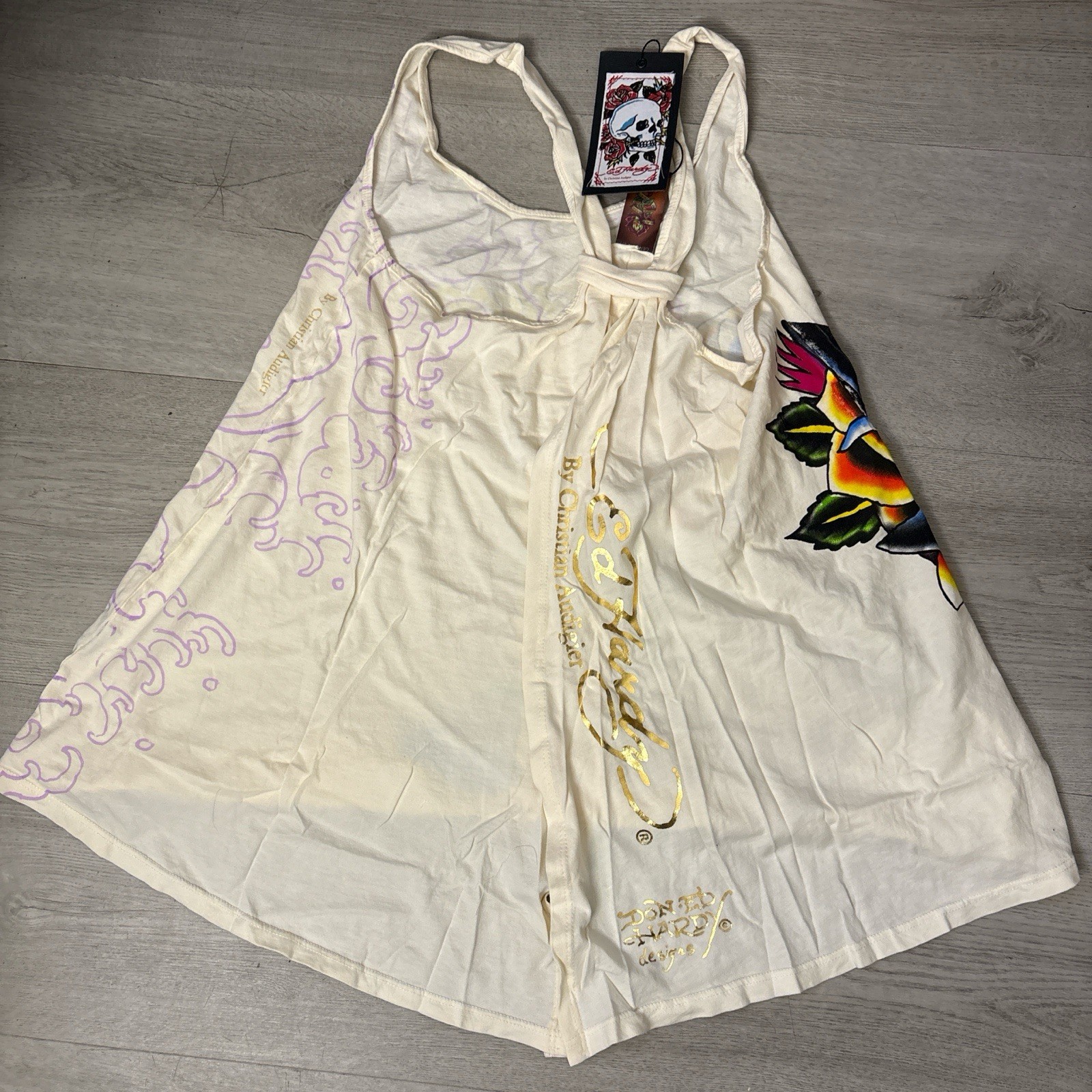 RARE Vintage Ed Hardy By Christian Audigier Babydoll Bow Adjustable Dress Top OS