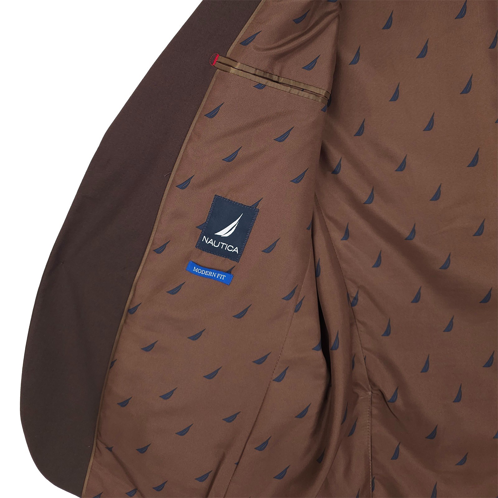 Nautica Mens Modern Fit 2 Piece Suit 38R 32W Brown Solid Stretch NWT