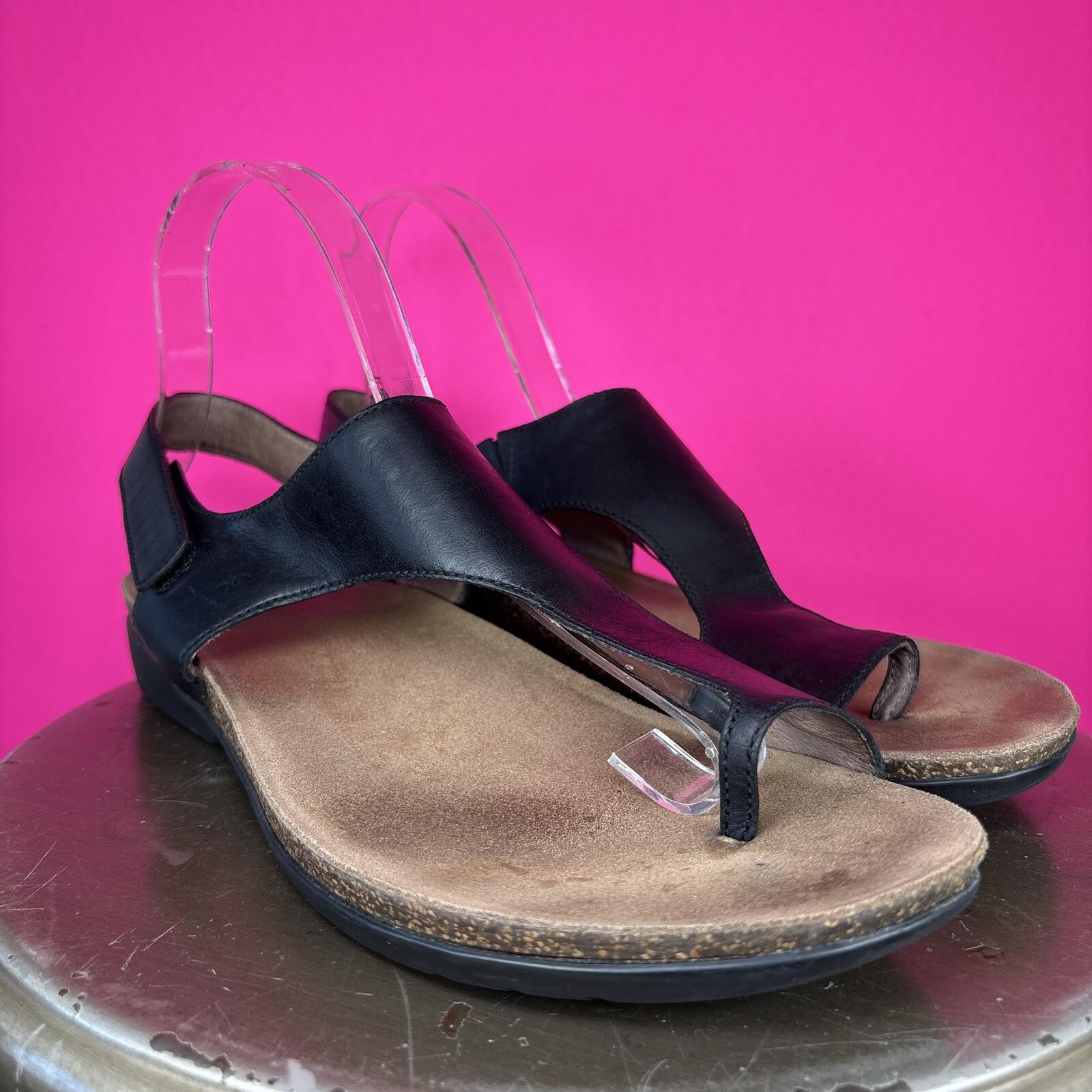 Dansko Reece Black Leather Toe Loop Slingback Sandal EU 41