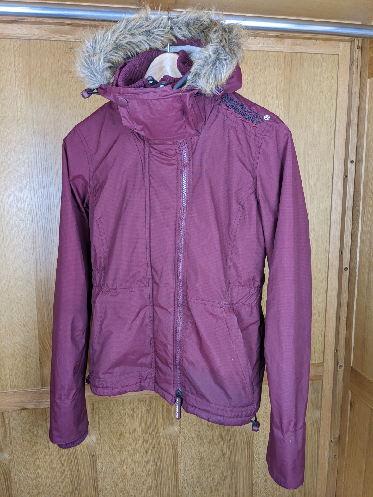 Superdry Wind Attacker Jacket Women 2XS Grey Fur Trim Hooded Long Sleeve Lined