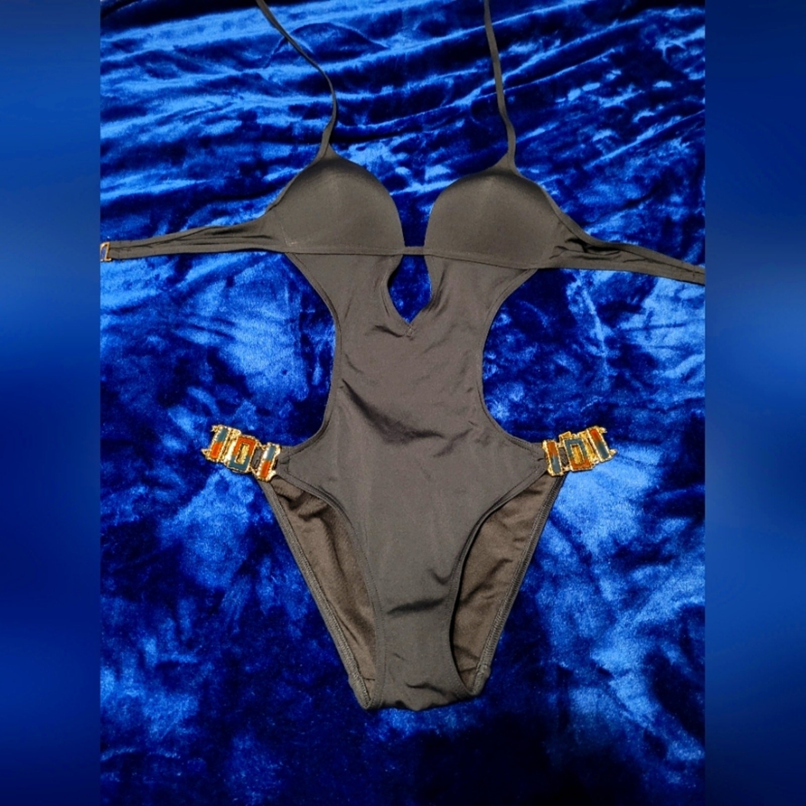 Victoria’s Secret one piece monikini black swimsuit cut out chain Size S