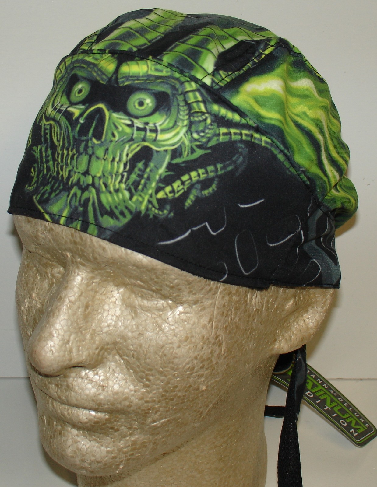 Cellar Green Black Devil Platinum Doo Rag Durag Skull Cap Biker Durag Sweatband