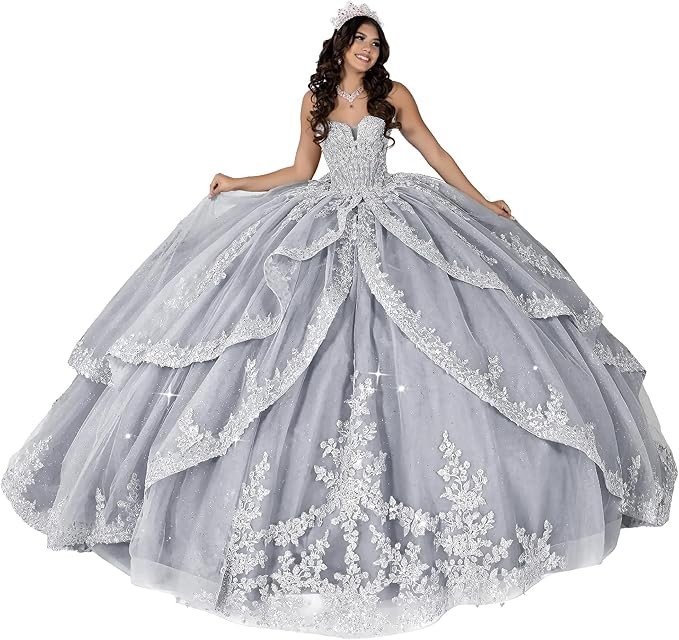 ‌Lace Appliques Quinceanera Dresses with Train Tulle Tassel Vestido De 15 Aos