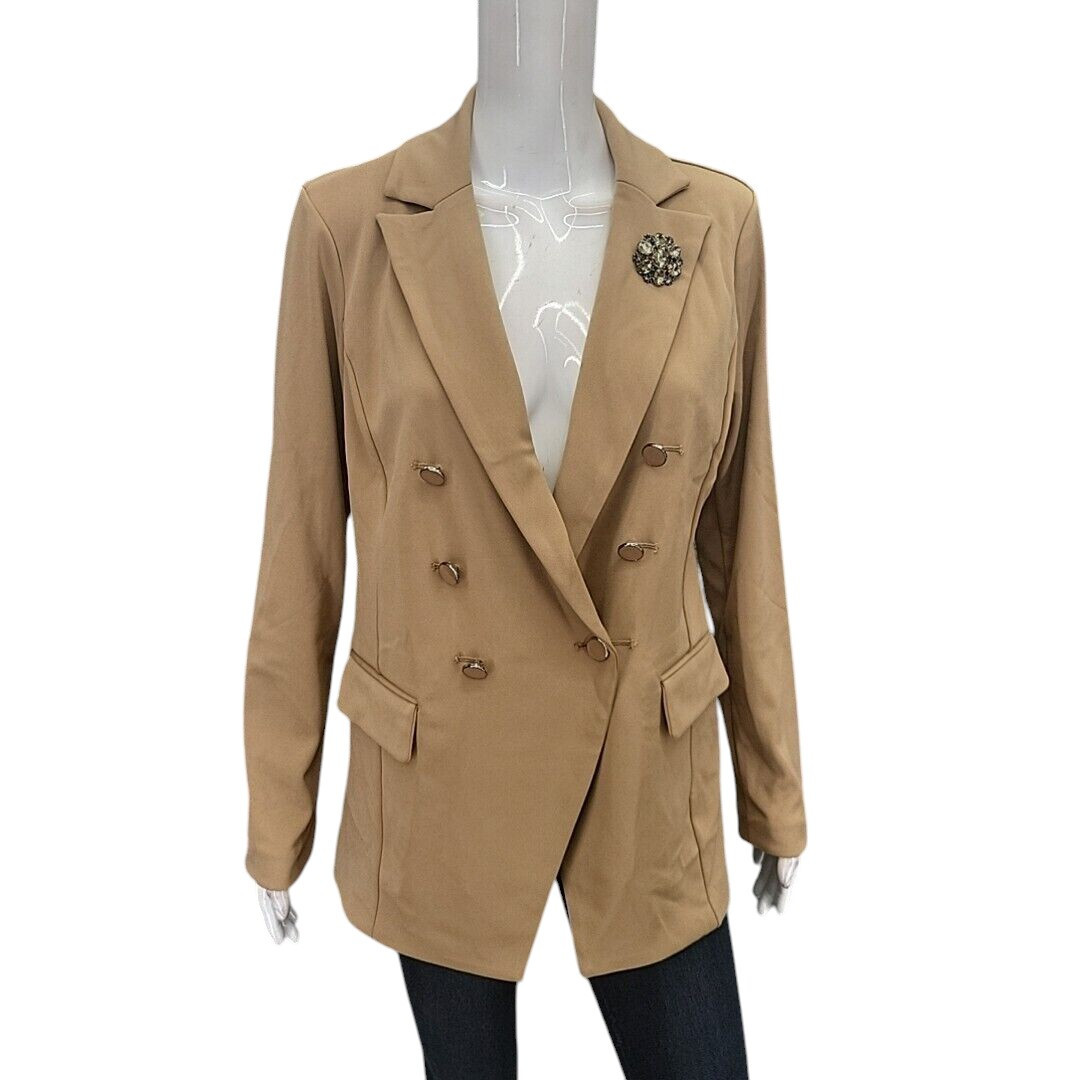 Susan Graver Dressy Work Office Blazer Detachable Broach Small Size Camel Jacket