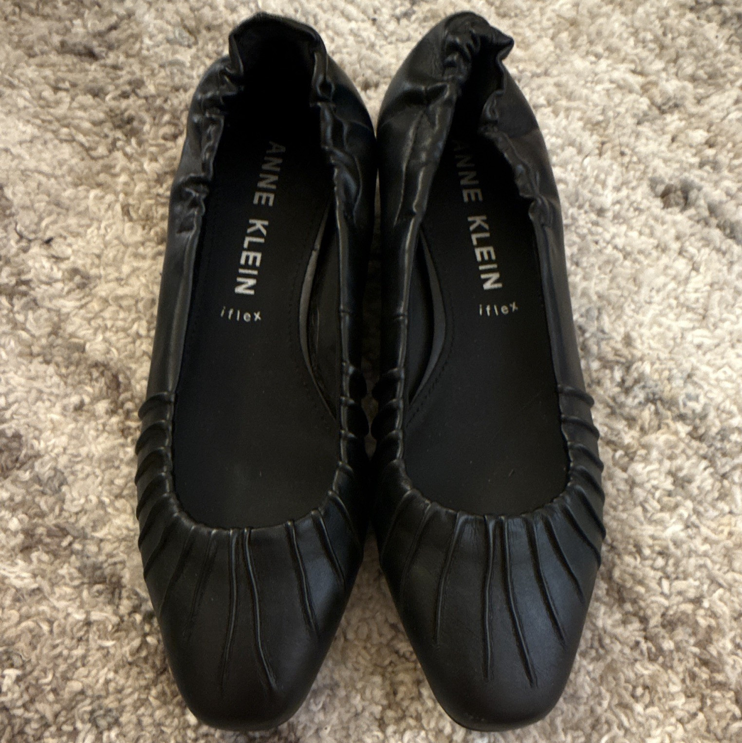 Anne Klein Women’s Black Leather Square Toe Block Heel Pumps Slip-On Size 6