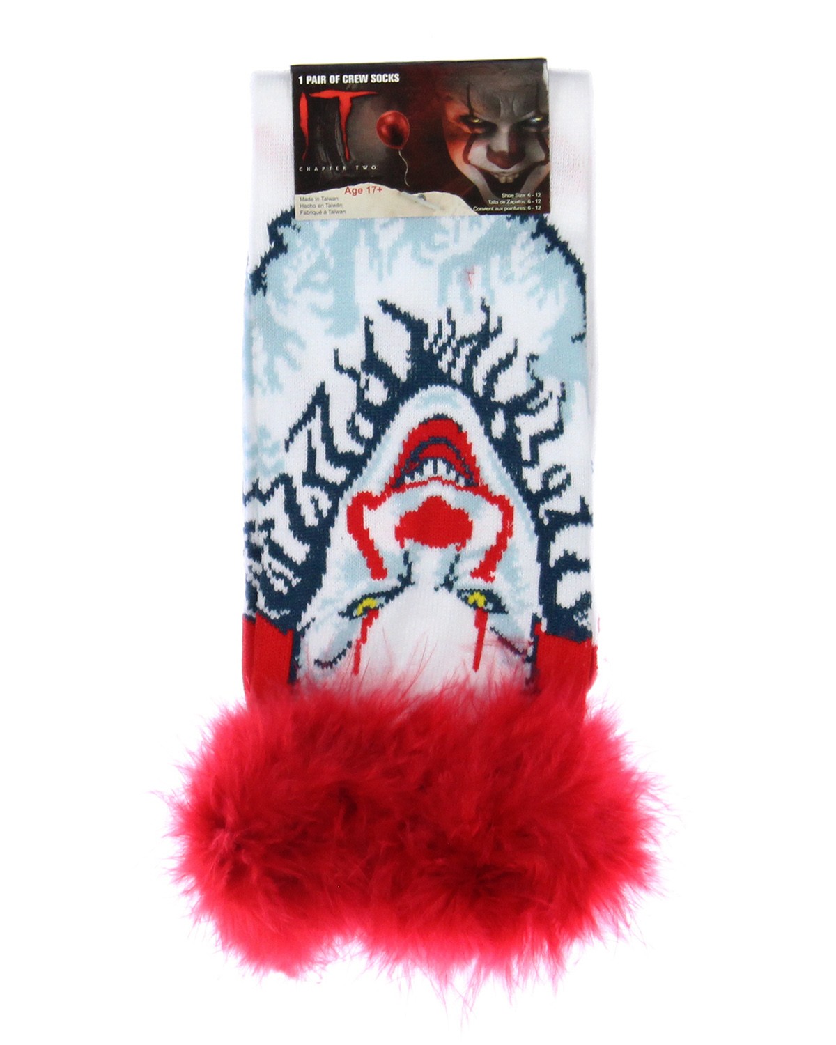 IT Horror Movie Pennywise 3D Fuzzy Hair Men’s Crew Socks Shoe Size 6-12