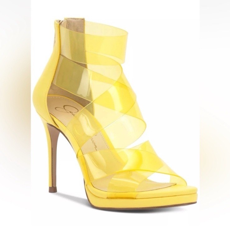 Jessica Simpson Women’s Yellow Strappy Open Toe Stiletto Zip Heels US 7.5