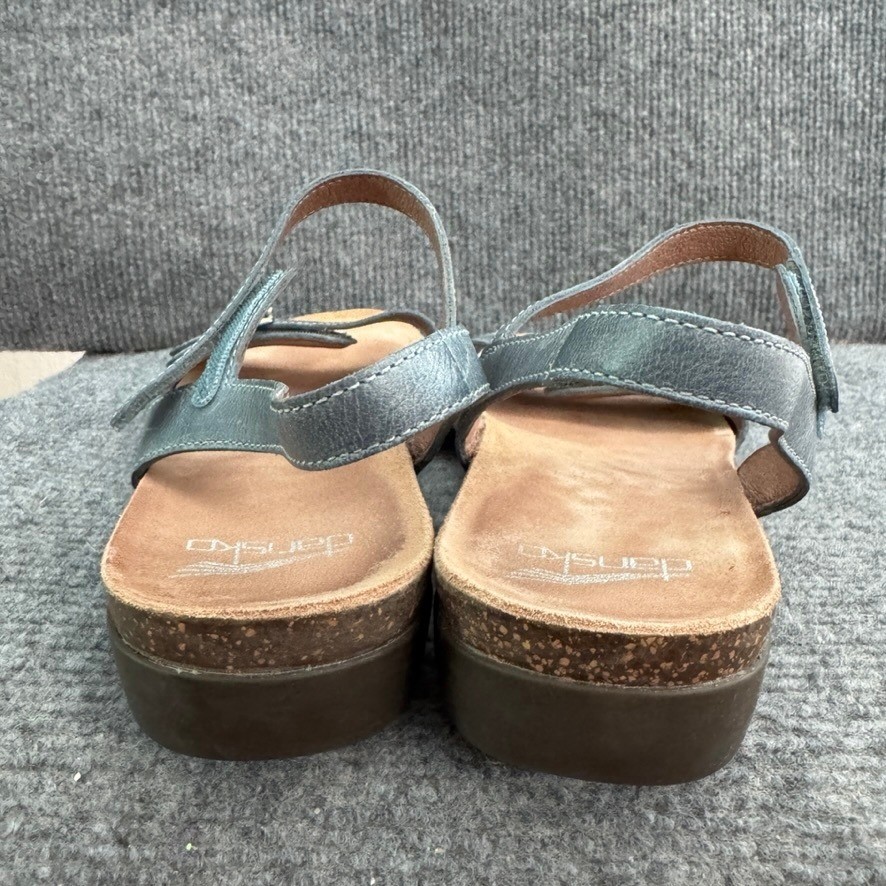Dansko Rebekah Slate Blue Leather Buckle Ankle Strap Sandals Womens Size 38
