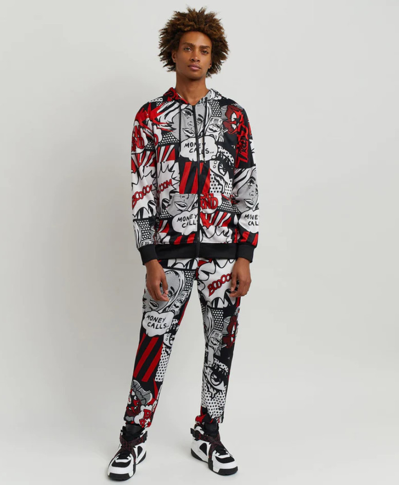Reason Brand Money Calls Comic Print Track Set Tracksuit 2 Piece Set Size Large
