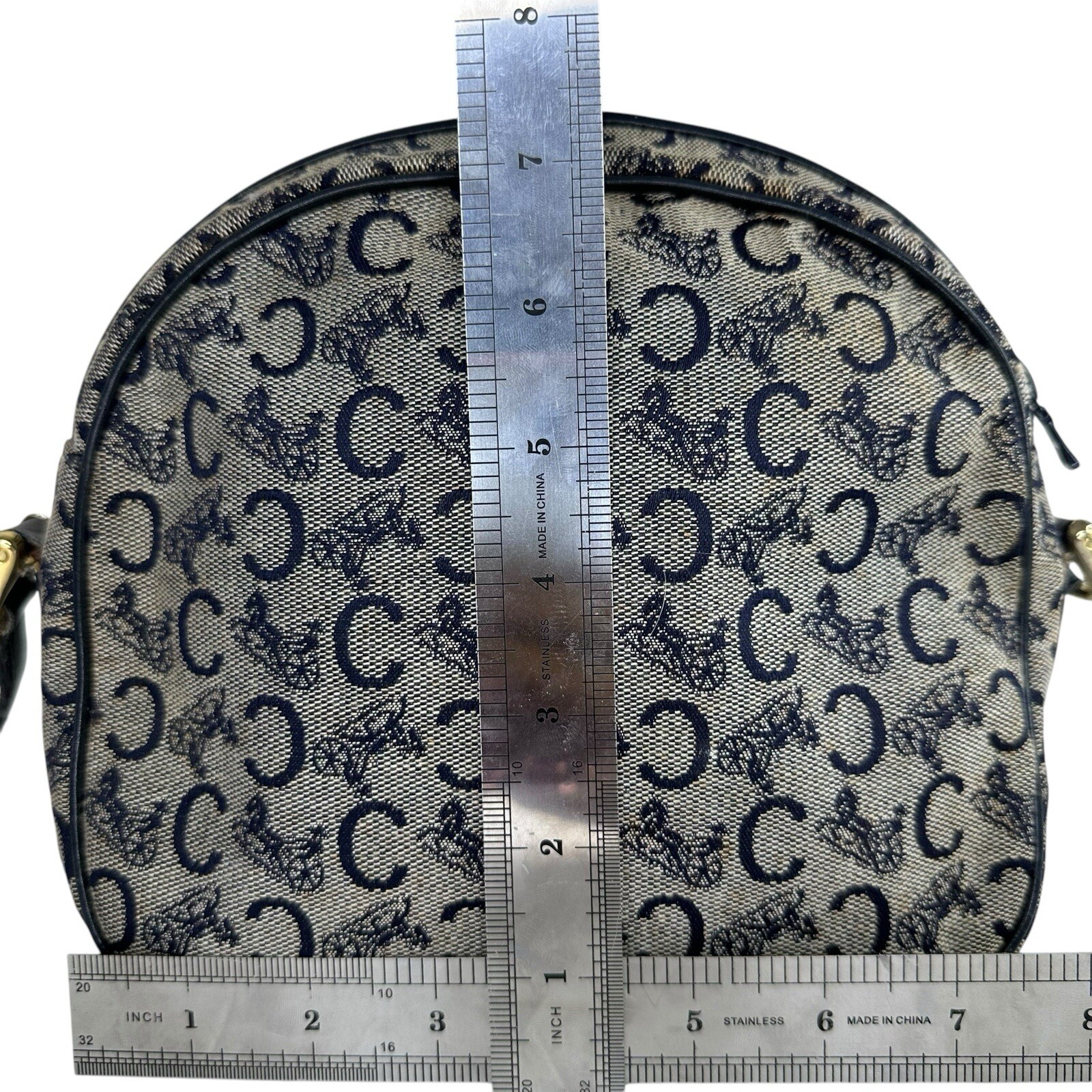 Celine Horse Carriage Hardware Gold Logo C Blue Jacquard/Leather Crossbody Bag
