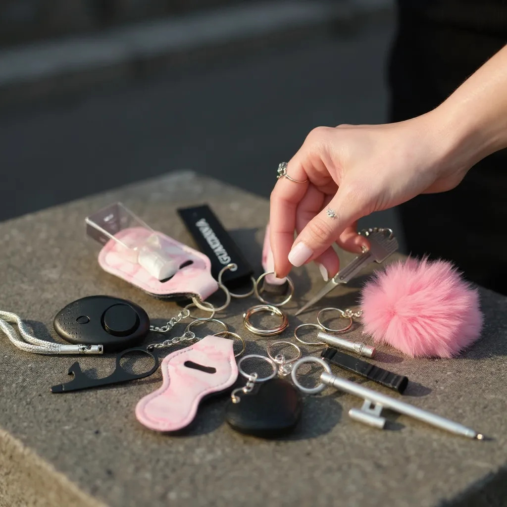 Women’s Protection Keychain Kit – Alarm, Safety Tools, Cute Pom & Charm