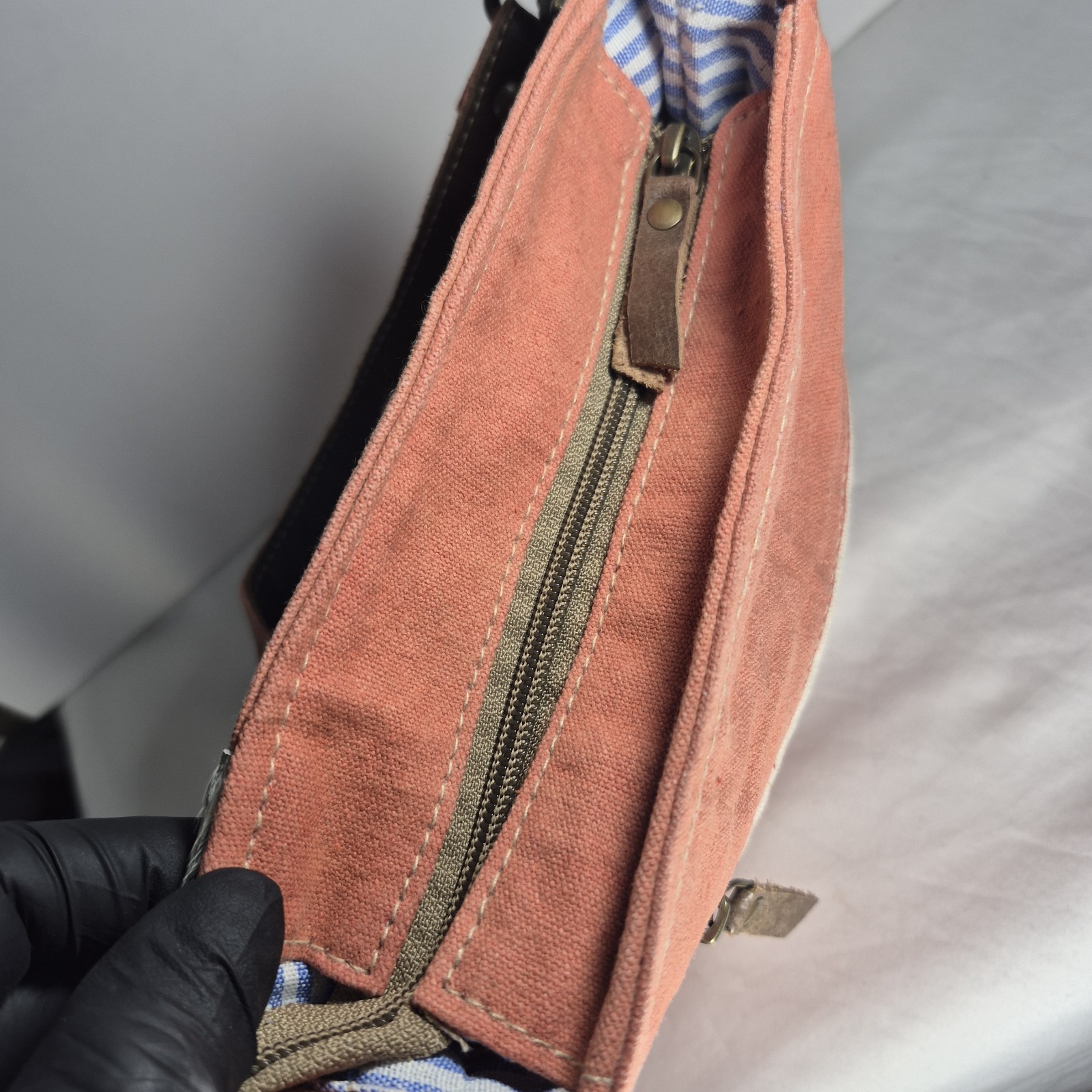 Clea Ray Upcycled Canvas Crossbody Bag Cowhide Handmade With Love Coral Adjust