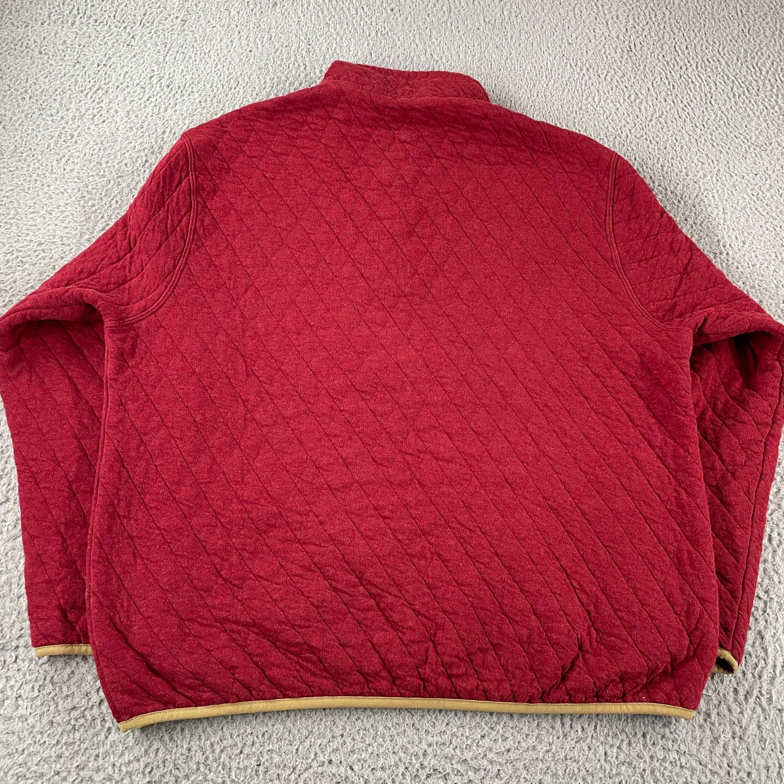 Orvis Pullover Men Large Red Quilted 1/4 Zip Snap Outdoors Hiking Pockets Casual