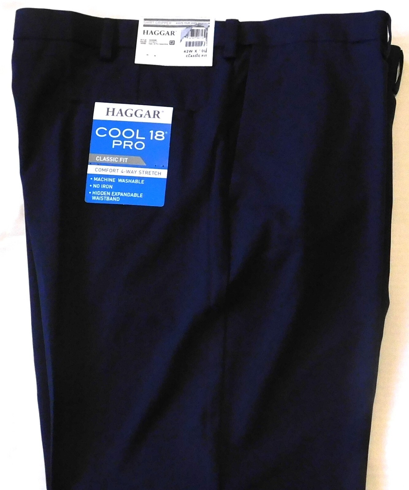 HAGGAR Cool 18 Pro Pants Classic Stretch Hidden Expandable Waistband Golf Navy