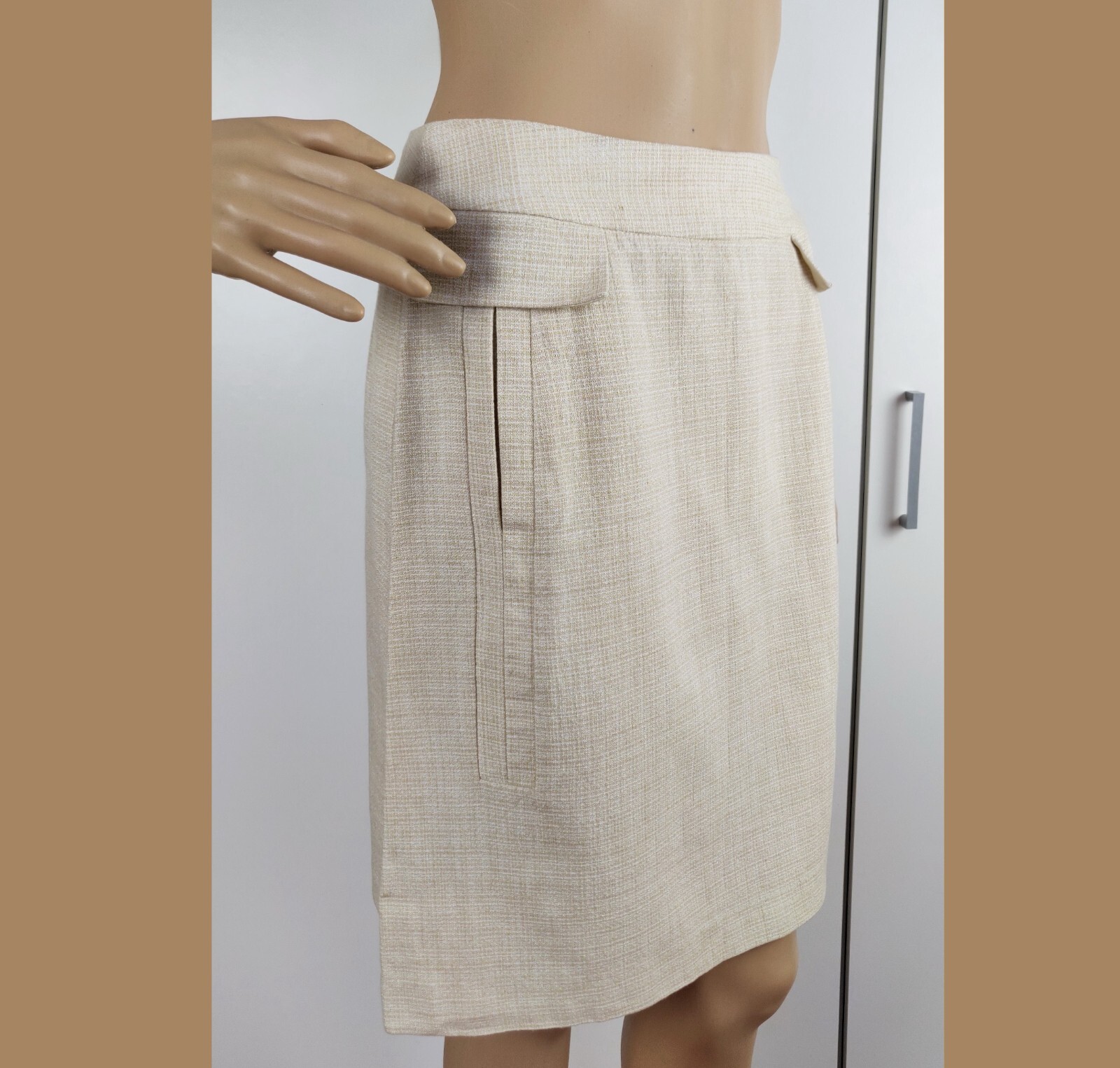 VERONIKA MAINE Yellow Woven Pencil Knee Length Skirt Size 8 UK S