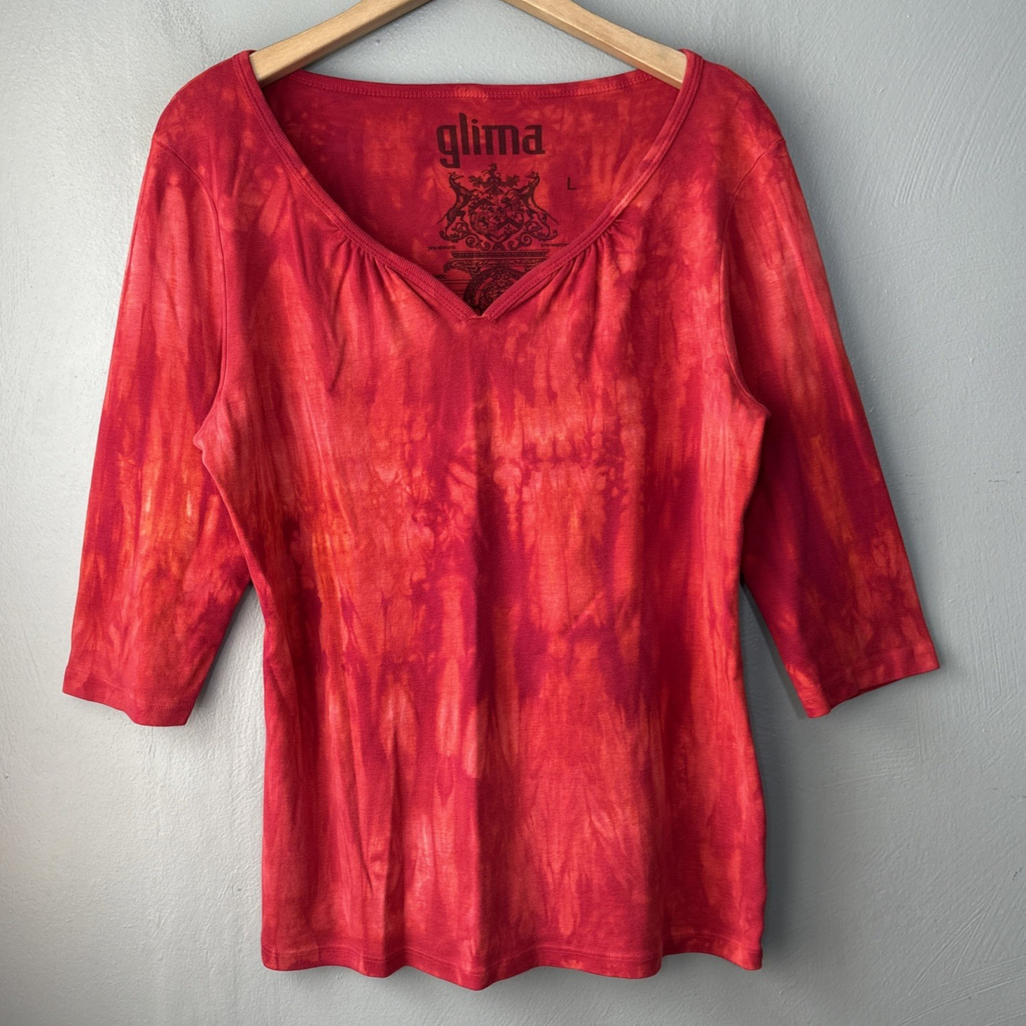 Glima Knit Top Size Large Orange Red Tie Dye Fitted Hippie Y2K Festival Grunge