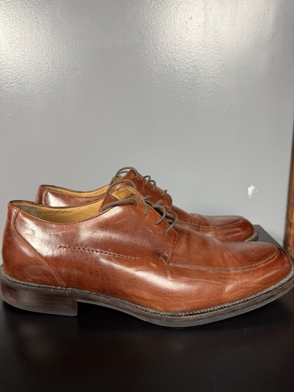 Johnston Murphy Shoes Mens 10.5 M Brown Sheepskin Leather Lace Up Cap Toe Oxford
