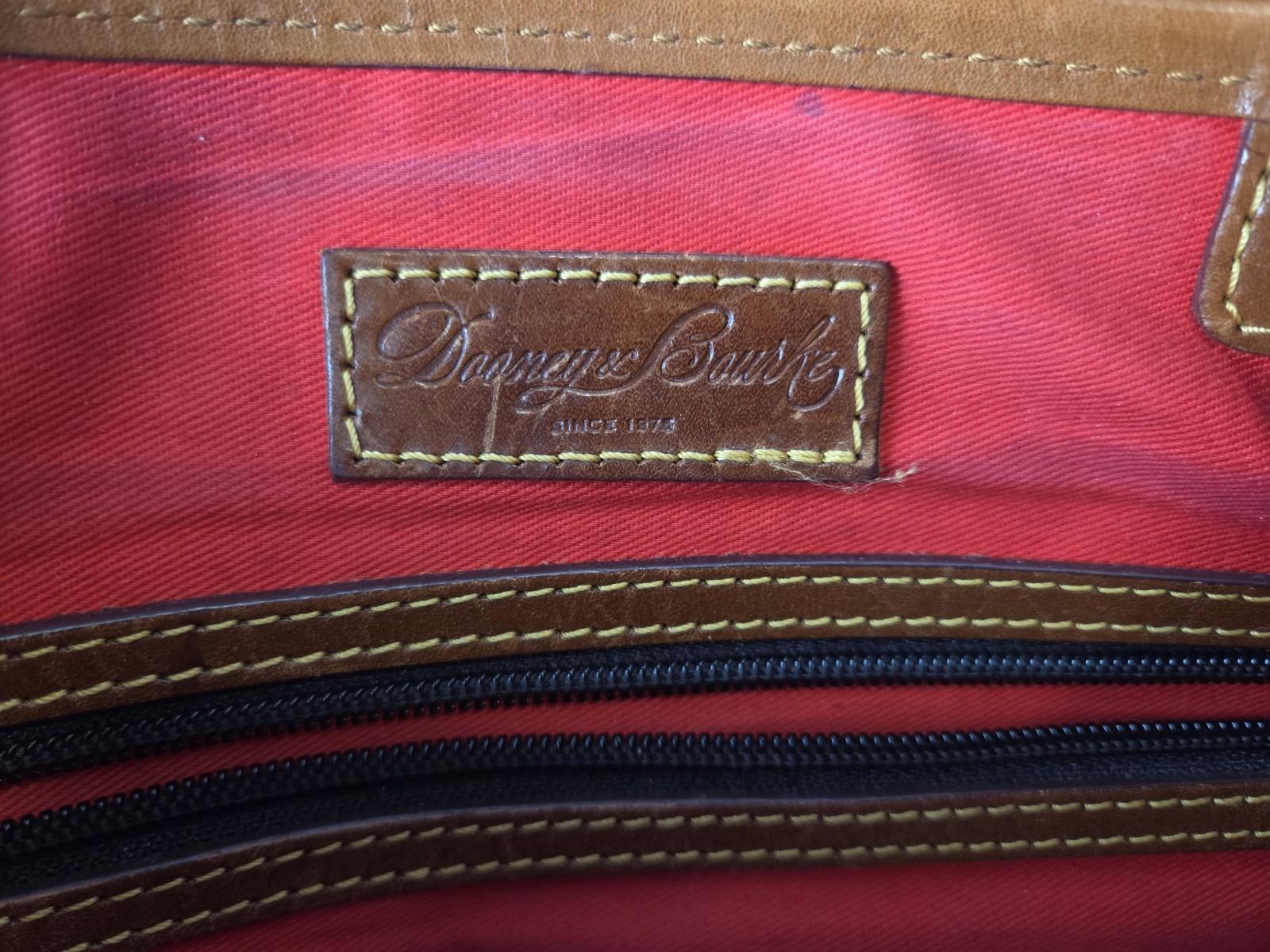 DOONEY & BOURKE Vintage All Weather Red Pebbled & Brown Leather Satchel Purse
