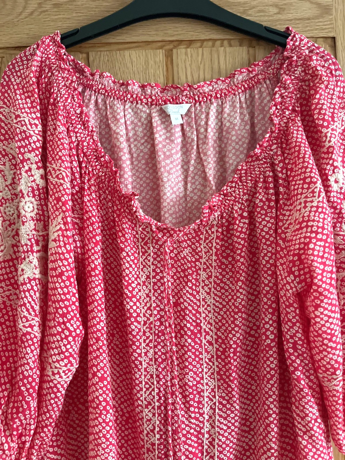 Monsoon Raspberry Red/Pink & White On-Off Shoulder Beach Dress, Size M, 16-18