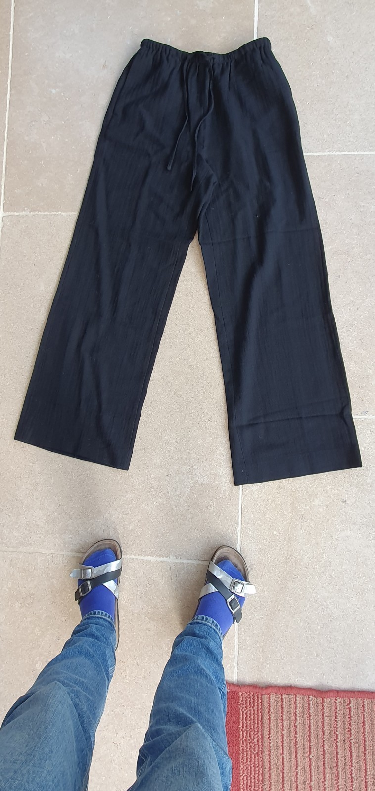 NWT THE WHITE COMPANY Wool-Viscose Gauze Wide Leg Trousers – Black -Small