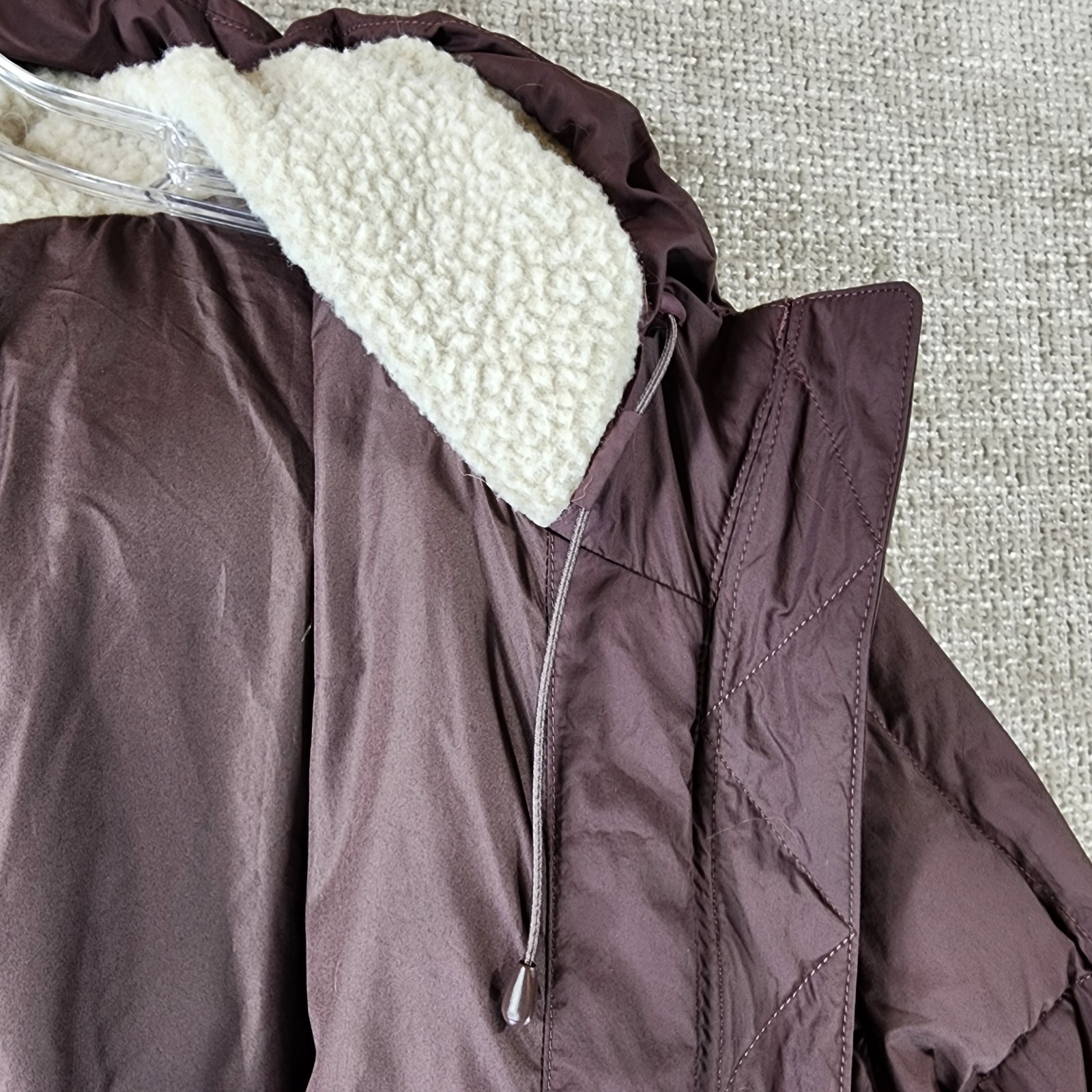 REI Down Parka Womens 3X Dusty Plum Sherpa Lined Hood Full Zip Snap